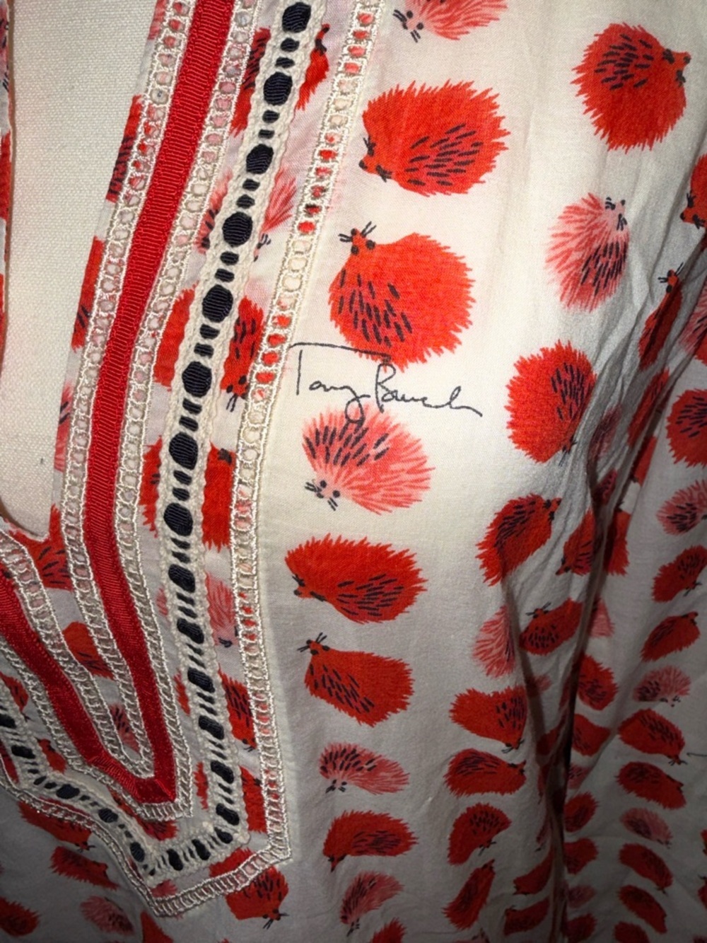 Tory Burch Red Orange Label with Navy Logo - Picture 6 of 12